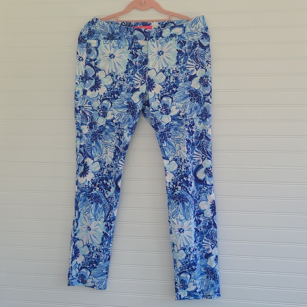 Lilly Pulitzer Blue & White Floral Kelly Skinny Ankle Pants